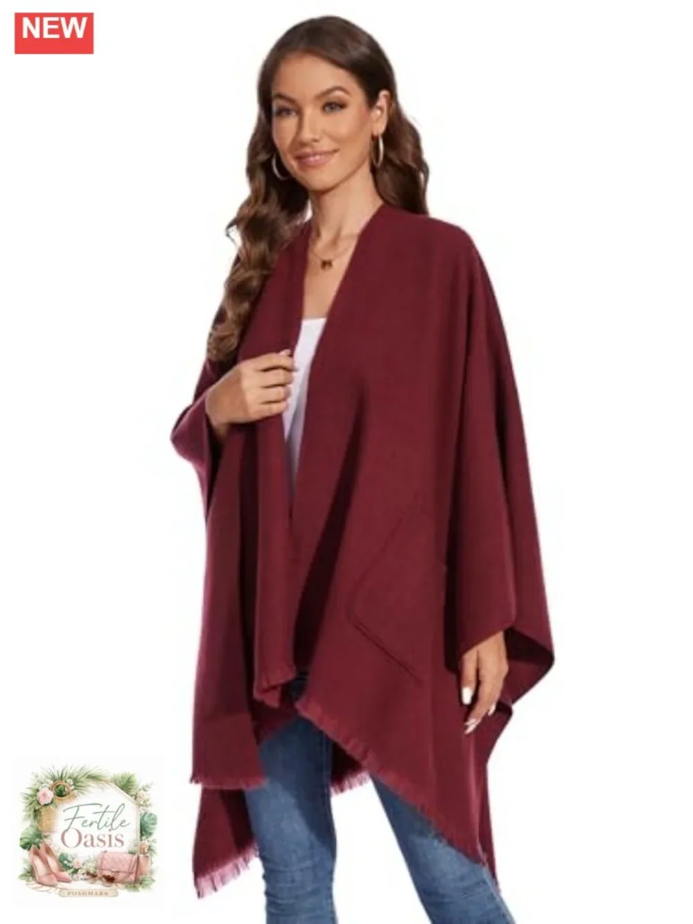 Women's Knitted Cape Poncho Shawl Wrap Open Front with Pockets Fleece Warm